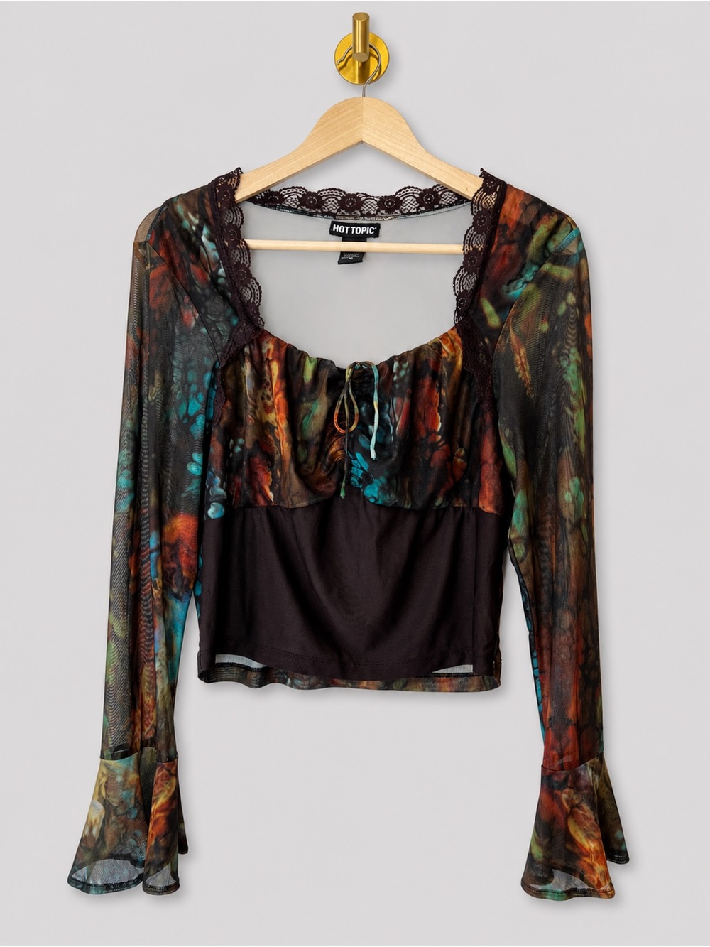 Hot Topic Mesh Fairy Grunge Long Sleeve Bell Sleeve Crop Top Multicolor